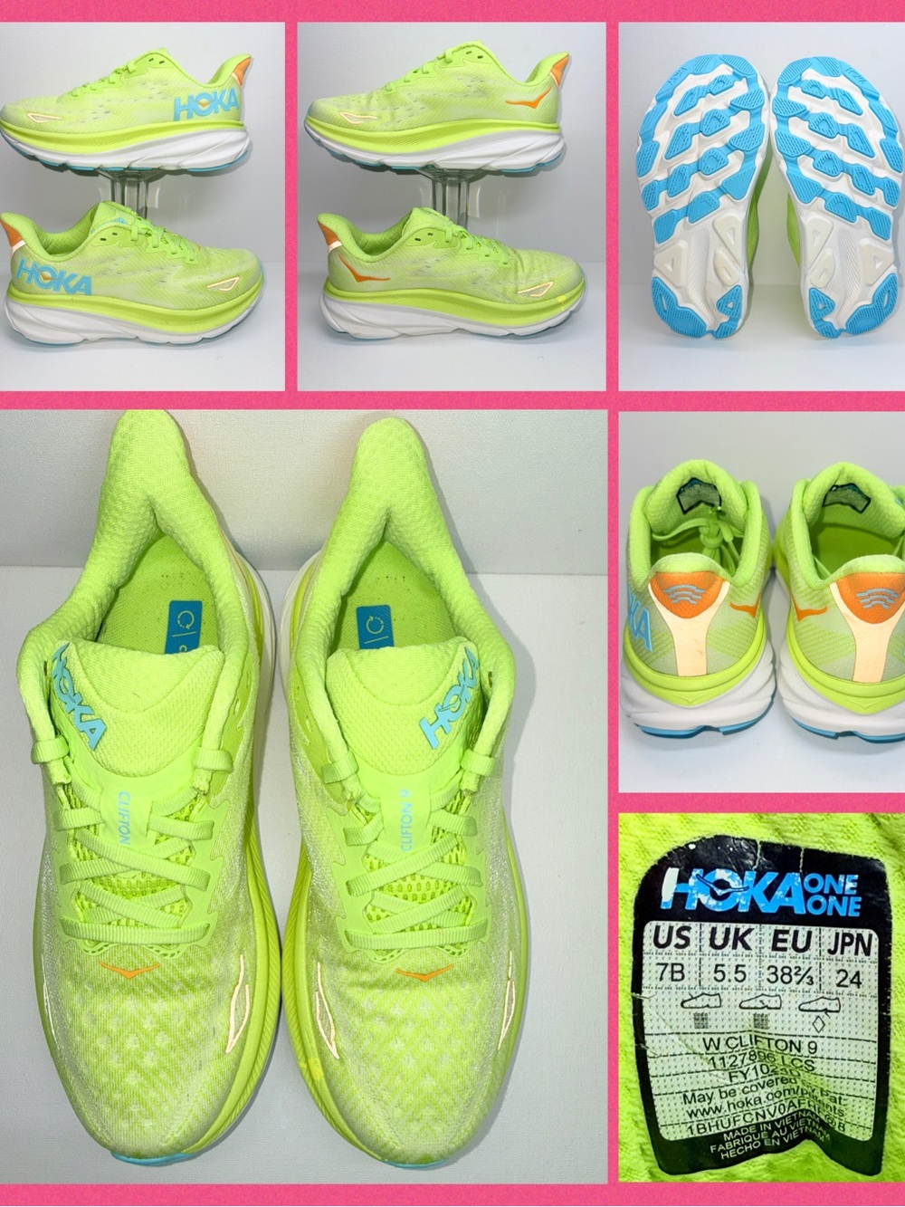 Hoka One One Women's Running Shoes - Neon Lime with Blue & Orange Accents